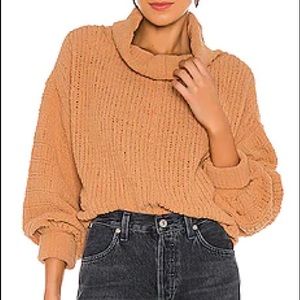 Free People Be Yours cowl neck Pullover in Camel